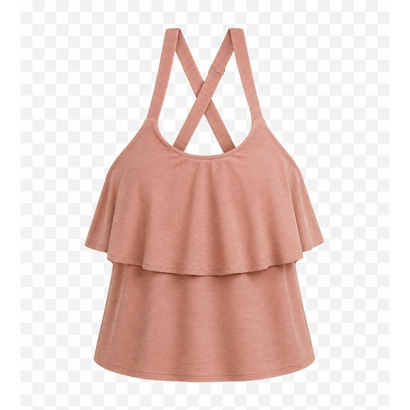 Madewell Tops - Madewell Tiered Flouncy Tank Top Women XL Pink Cross Back Boho Coquette